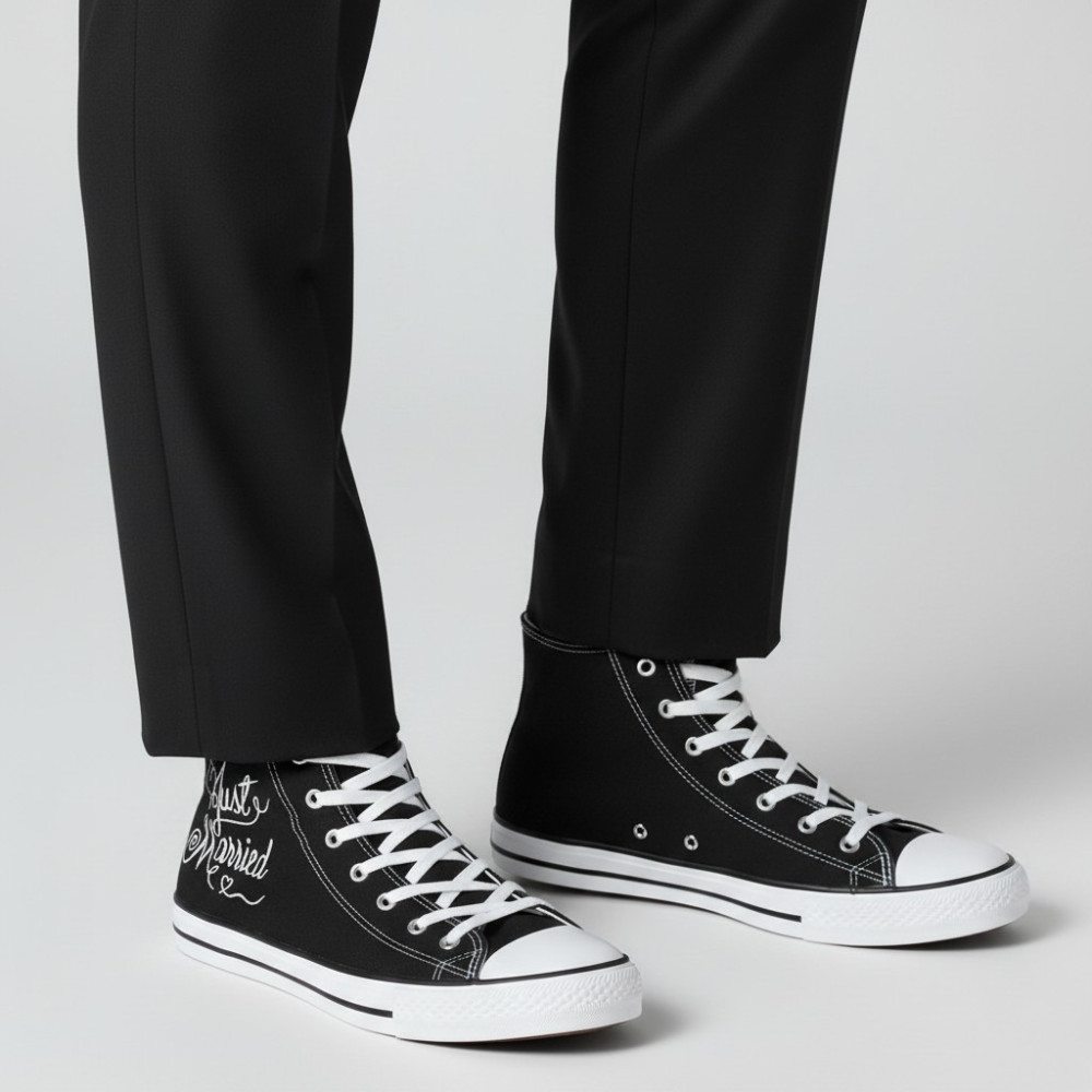 Teniși de nuntă pictați manual – Just Married Tall Black