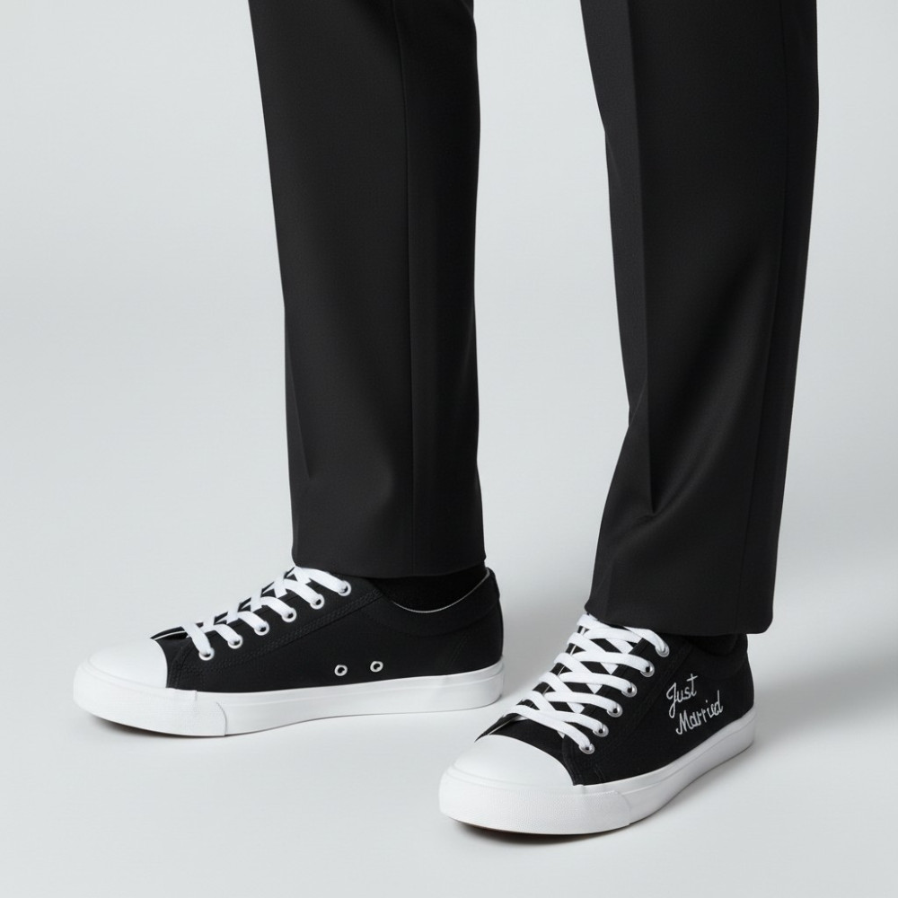 Teniși de nuntă pictați manual – Just Married Black